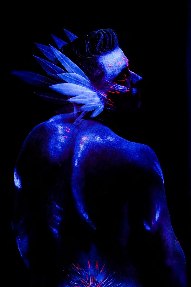 Expressive blue and violet light portrait